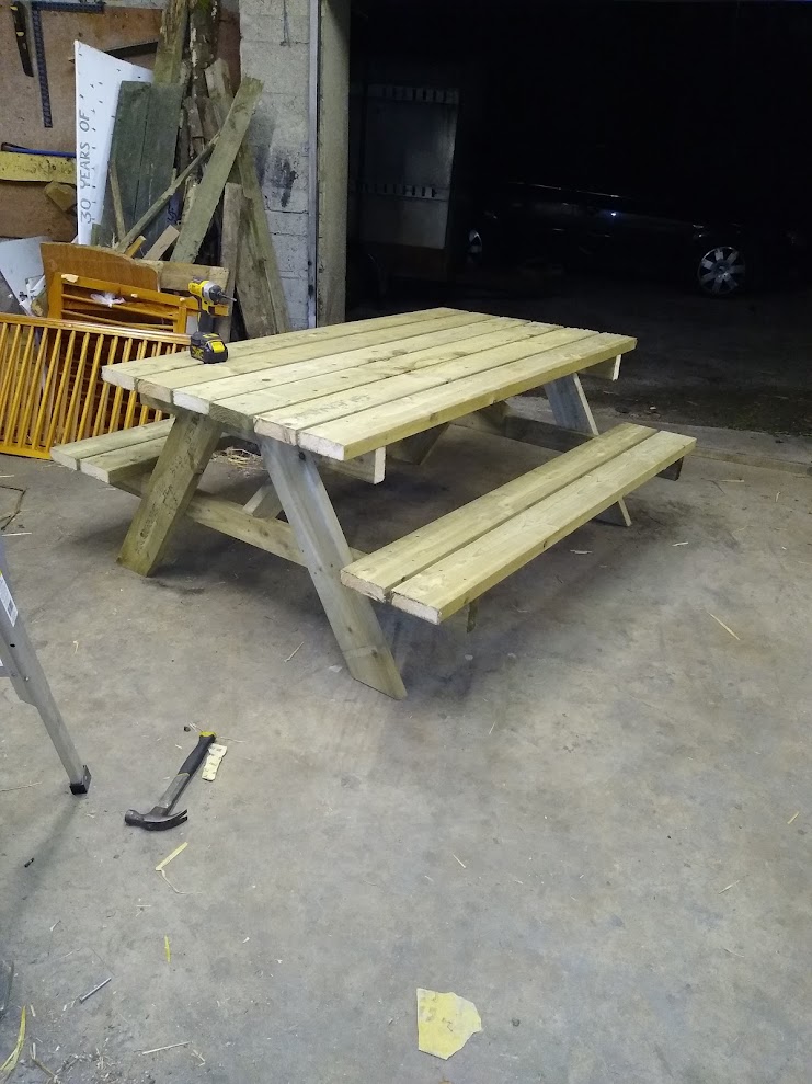 Finished picnic table front view