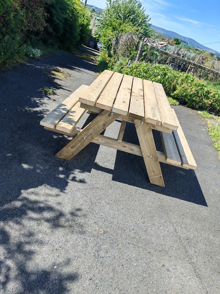 Finished picnic table front view